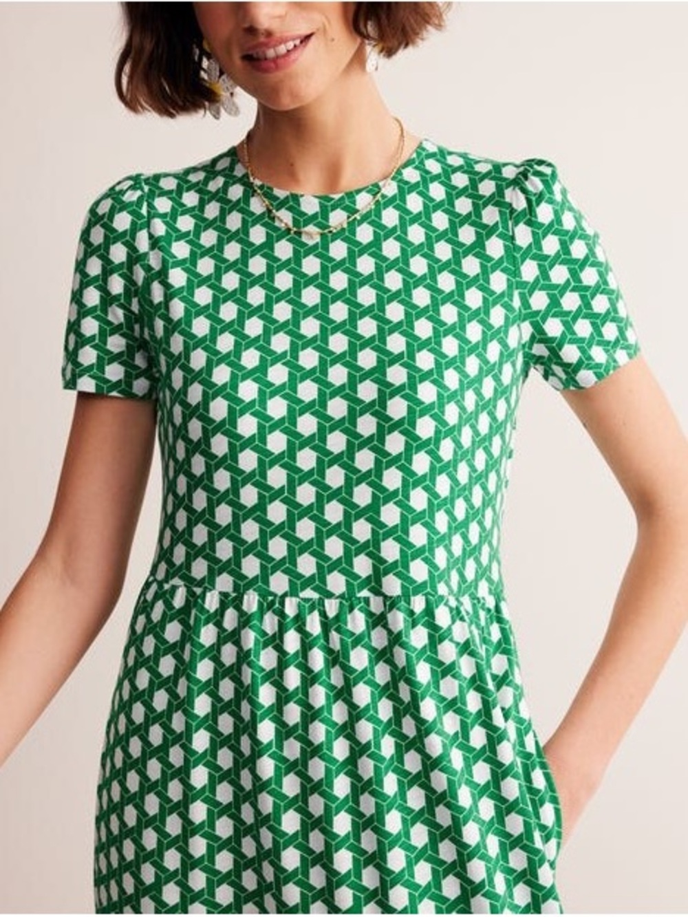 Boden Emma Tiered Jersey Green Short-Sleeve with pockets - Picture 13 of 13
